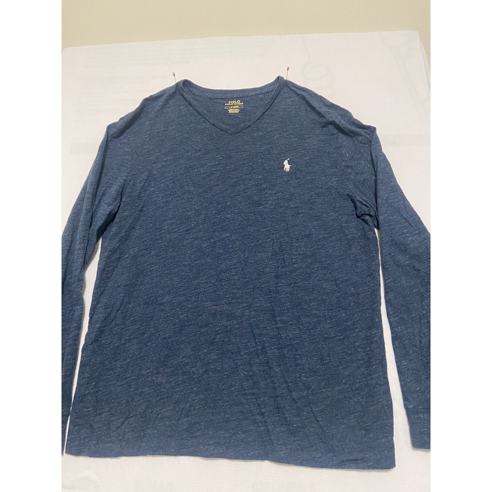 Polo Ralph Lauren Mens V‎ Neck T-Shirt Long Sleeve Large Navy Blue